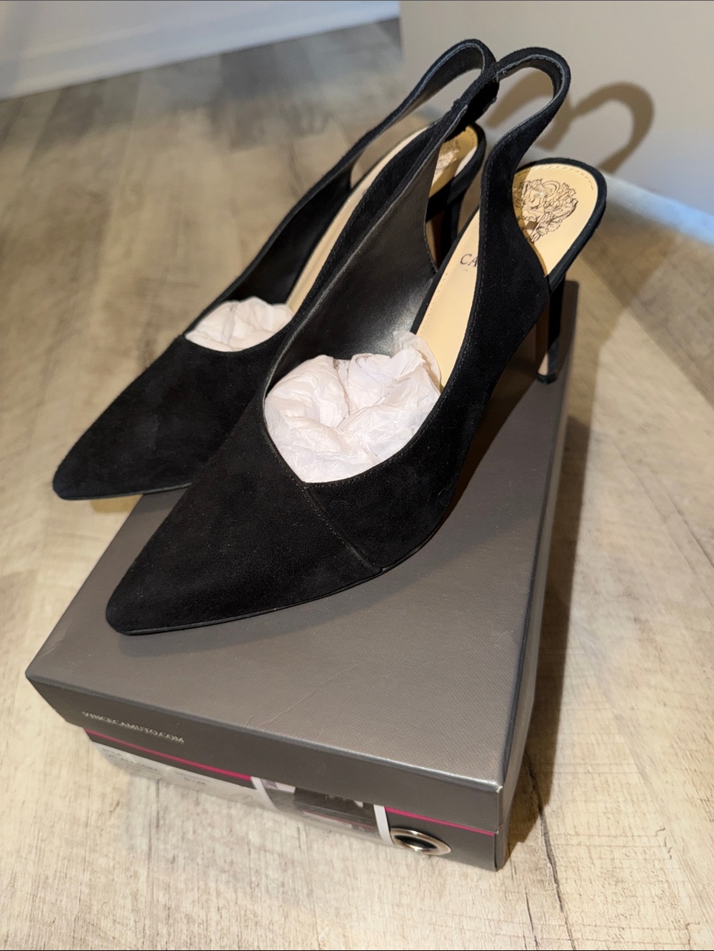 Vince Camuto Black Suede Alleema Slingback Pointed-Toe Pumps - Picture 3 of 10